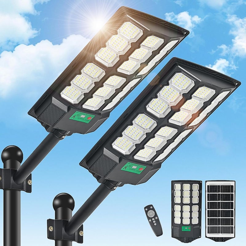 MoMyofdy 2025 أضواء الشوارع الشمسية الجديدة في الهواء الطلق مقاومة للماء 6500K 20000LM 5730 LEDs أضواء مواقف السيارات الشمسية من الغسق إلى الفجر مع مستشعر حركة وتحكم عن بعد للإضاءة في المناطق الخارجية، عبوة 2 - Image 1